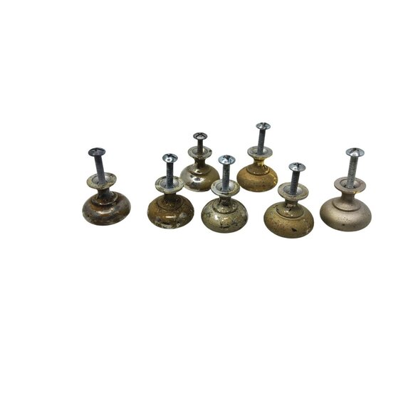 Set Of 7 Vintage Brass & Nickel Drawer Pulls With Patina - Picture 2 of 3